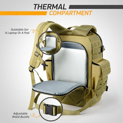 SHARKMOUTH Military Diaper Bag for Dad - Insulated Baby Diaper Backpack with Patches for Hiking Travel Camping - Baby Shower Gifts Tan - color: Tan