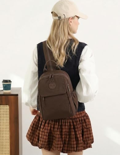 Mini Backpack for Women Nylon Small Backpack Purse Crossbody Sling Bag Convertible Backpack Casual Shopping Daypack (Reddish Brown) - color: Reddish Brown