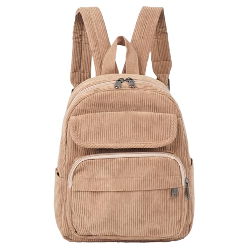 Corduroy Backpack Mini Travel Rucksack Casual Daypack Capacity Book Bag Laptop Bag for Women Men, Brown - color: I08040-brown