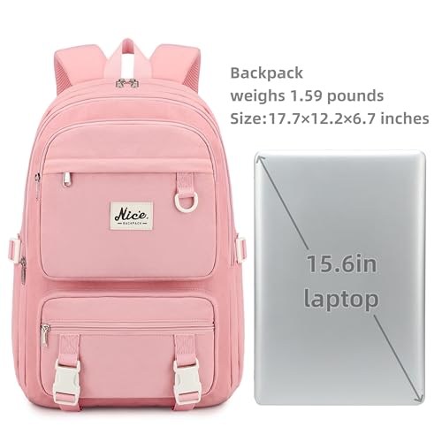 Laptop Backpack for Women College High Schoolbag Big Students Bookbags Large Multi pocket Travel Daypack Casual (Pink) - color: Pink