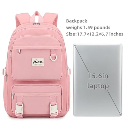 Laptop Backpack for Women College High Schoolbag Big Students Bookbags Large Multi pocket Travel Daypack Casual (Pink) - color: Pink
