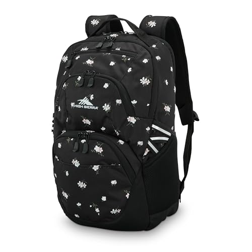High Sierra Swoop SG Backpack, Travel or Work Laptop Bookbag with Drop Protection Pocket, and Tablet Sleeve, One Size, Floral/Black - color: Floral/Black