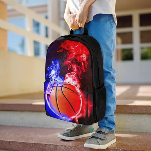 Basketball Flame Backpack, Durable Polyester Daypack with Laptop Compartment, Reinforced Bottom, Adjustable Shoulder Straps And Multi Pockets for Travel And Daily Use - color: Basketball Flame