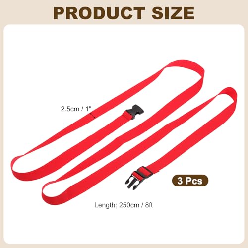 PATIKIL Utility Straps with Quick Release Buckle, (1 Inch x 8 Feet, Red) (3 Pcs) Adjustable Luggage Polyester Straps Backpack Webbing, Suit for Sleeping Bag/Camping/Hiking - color: Red, size: 1 Inch x 8 Feet