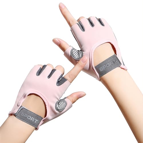Fingerless Cycling Gloves Women Men Anti-Slip Shockproof Mesh Lightweight Workout Gloves Gym Exercise Fitness Rowing - color: Pink, size: Small