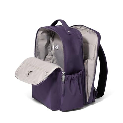Baggallini Tribeca Expandable Laptop Backpack - 15"x11" Lightweight RFID Computer Bag for Work & Travel with Luggage Sleeve - color: Deep Grape Twill