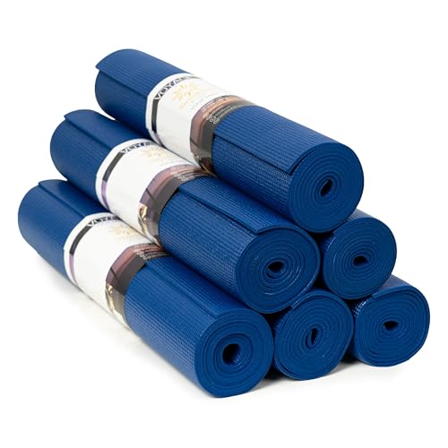 Voyage Yoga Mat, 6 Pack, 72" x 24" Professional Studio and Gym Bulk Yoga Mats, 5mm Thick, Durable, Anti-Tear, Non Slip Fitness and Exercise Mats - color: Dark Blue