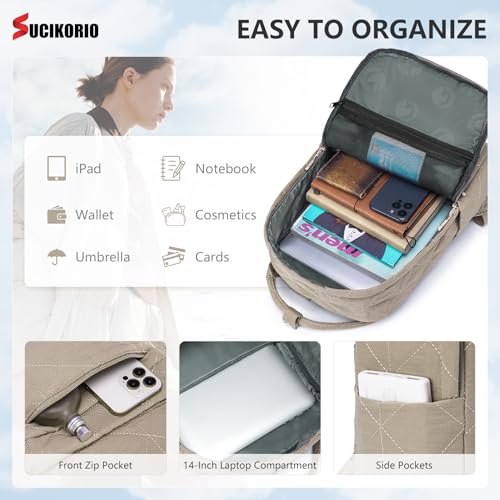 40X30X10 Personal Item Travel Backpack Carry On Luggage Flight Approved Quilted Puffer 14'' Laptop Backpack Daypack - color: Khaki