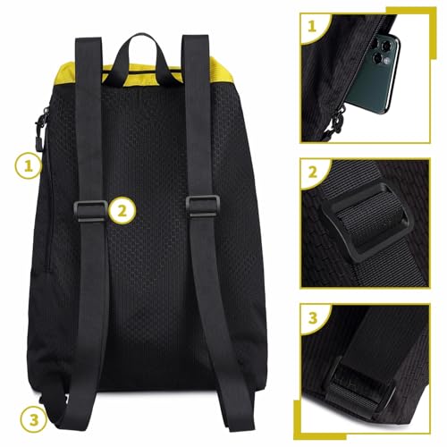 Lohol Large Mesh Drawstring Backpack with Shoe Bag, Durable Swimming String Sack with Handle for Sports Gym Yoga Beach Travel - color: Yellow