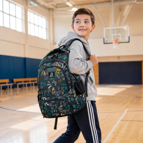 MYGOO Boys School Backpack Campus Gamer Teal Bookbag for Elementary Middle School Ages 5-12, 17 inch Large Capacity 24L Kids Student Travel Bags - color: Campus Gamer Teal