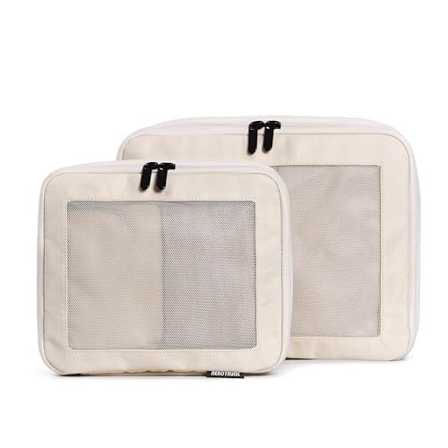 Aerotrunk Compression Packing Cubes for Travel - Luggage Organizer Bags - Double Zipper Packing Cubes for Suitcases (2-Pack, Beige) - color: Beige, size: 2-Pack