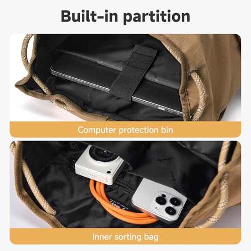 Ultra Lightweight Thin Nylon Backpack, Waterproof Flip Cover Daypack with Drawstring Closure, 16 Inch Laptop Compartment Versatile Rucksack for Hiking, Climbing, Travel & Daily Commute for Men Women - color: Up-brown