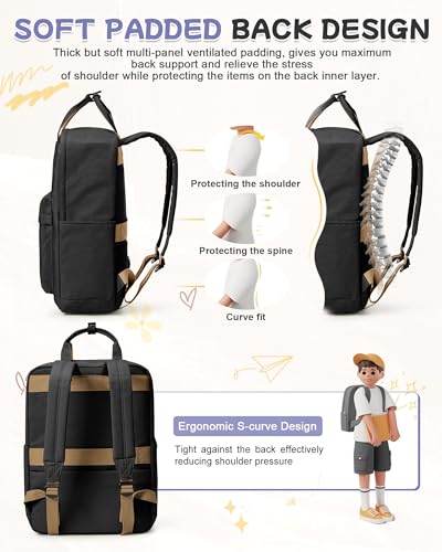 BJLFS Large Black Backpack for Women, Classic Basic Waterproof High School Bookbag, Lightweight Casual Travel Daypack, College Backpack Men, Middle School Bag for Girls Boys - color: Large Black