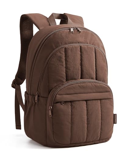 BAGSMART Womens Backpack Travel Laptop Backpack for Women, Quilted College Laptop Bookbag, Work Back Pack for Women, Cute Computer Water-Resistant Casual Daypack, Puffer Coffee Brown - color: 20-coffee Brown