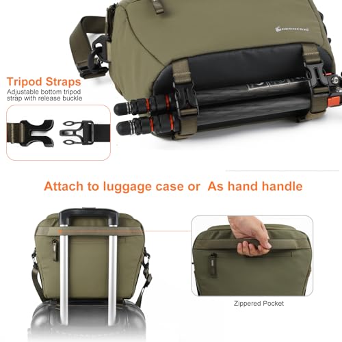 Besnfoto Camera Bag Crossbody Waterproof Sling Purse Case Small Photography Shoulder Messenger Bag Backpack with Tripod Holder for DSLR SLR Mirrorless Camera - color: Green