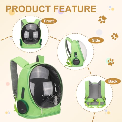Pet Backpack Carrier, Portable and Ventilated, Oxford Cloth, Dog Cat Travel Bag with Transparent Cover 12.99", (Green, 1 Pcs), Intended for Hiking/Camping/Traveling - color: Green