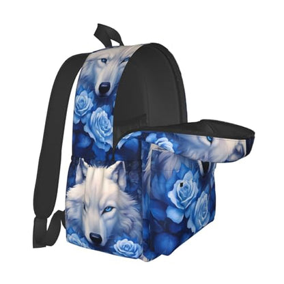 cfpolar 17 Inch Backpack Blue Rose Wolf Laptop Bag Shoulder Bag School Bookbag Casual Daypack For Boys Girls - color: B2-blue Rose Wolf