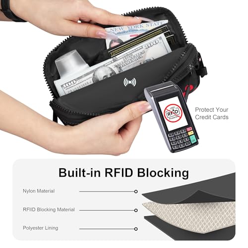FODOKO Wristlet wallets for women Nylon Quilted Wallet with 4 Zippers,Travel Credit Card,Holder Cell Phone Organizer - color: Cherry