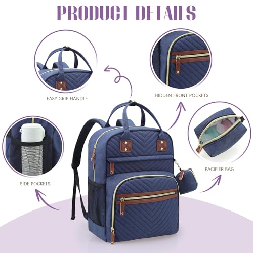 Tuwubi Diaper Bag Backpack, Baby Essentials Travel Tote Bag, Multi function Waterproof Backpacks, Travel Essentials with Stroller Straps & Pacifier Case - Blue - color: Blue, size: Medium