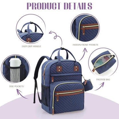 Tuwubi Diaper Bag Backpack, Baby Essentials Travel Tote Bag, Multi function Waterproof Backpacks, Travel Essentials with Stroller Straps & Pacifier Case - Blue - color: Blue, size: Medium