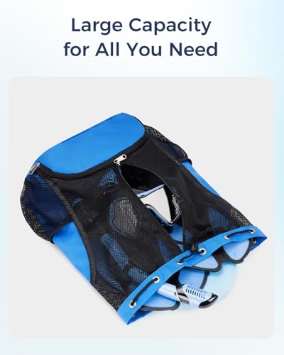 Swim Bag Mesh Drawstring Backpack with Shoe Compartment Sports Gym Sackpack with Mesh Pockets Beach Backpack for Swimming, Gym, and Workout Gear (Navy Blue)