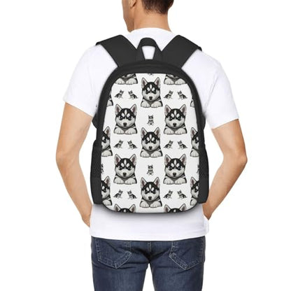 Wear Resistant Outdoor Backpack Husky Dog Printing, Big Capacity Adjustable Strap Rucksack Unisex Bag for Trekking Camping Daily Carrying - color: Design (404)