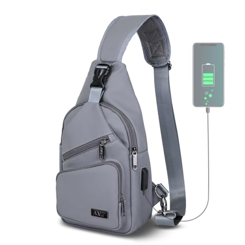 AMJ Crossbody Sling Bag Men Women, Casual Shoulder Backpack, Chest Daypack Satchel for Hiking Travel - color: Leather Grey, size: Small