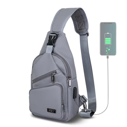 AMJ Crossbody Sling Bag Men Women, Casual Shoulder Backpack, Chest Daypack Satchel for Hiking Travel - color: Leather Grey, size: Large