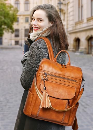 Shrrie Laptop Backpack for Women 15.6 inch,Travel Leather Backpack Purse Nurse Teacher Carry on Backpack Computer Bag,Professional Water-Resistant College Business Work Casual Daypack,Brown - color: Brown02