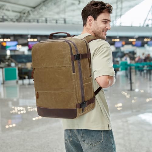 BOVIP Travel Backpack for Men Carry On Backpack Flight Approved Personal Item Backpack, 18.4 inch Laptop Backpack Casual Daypack Weekender Business Hiking Backpack, Brown - color: Brown, size: 18.4 inch