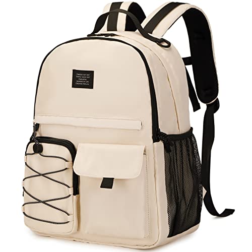 Lohol Casual Backpack for Teen Boys and Girls, Daypack with Anti Theft Pocket for Travel School (Beige) - color: Beige