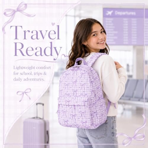 LEDAOU Backpack for Girls School Bag Kids Bookbag Teen Backpack Set Daypack with Lunch Bag and Pencil Case | Kids - color: A-bow Tie Purple