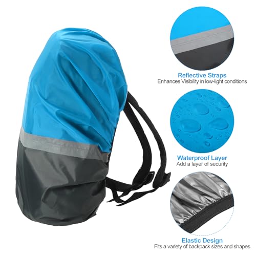 PATIKIL Waterproof Backpack Rain Cover, Non-Slip Ultralight Backpack Cover with Reflective Strip for Hiking Camping Traveling Cycling - color: Grey Blue, size: X-Large