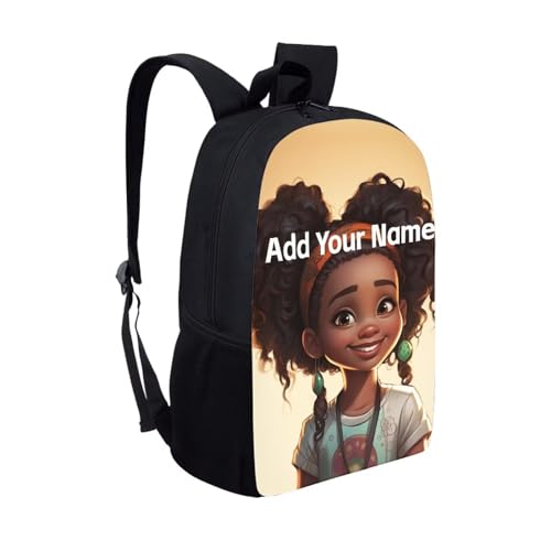 African Custom Name Backpack for School Girls 3rd Grade/4Th Grade Back to School Afro Personalized Bookbag for Kids 4-6/3-5 Student Book Bag - color: African Black Girl-1