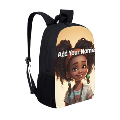 African Custom Name Backpack for School Girls 3rd Grade/4Th Grade Back to School Afro Personalized Bookbag for Kids 4-6/3-5 Student Book Bag - color: African Black Girl-1