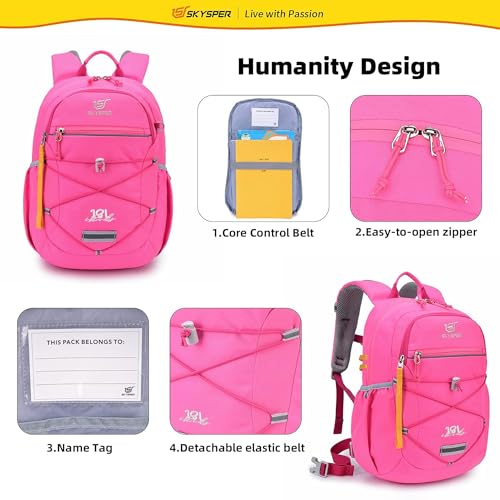 SKYSPER Kids Backpack 18L Children School Bag Child Boy Girl Pack Ages 4-8 for Traveling Day Trips Classes(Pink) - color: Pink, size: Medium