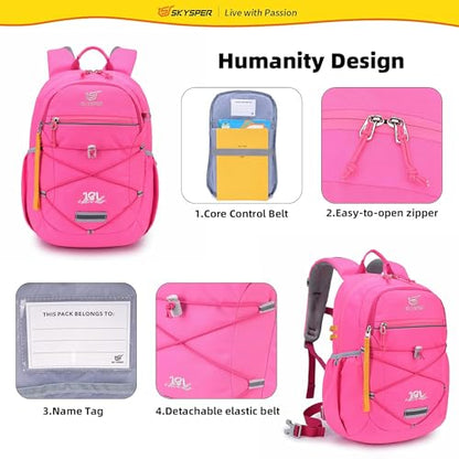 SKYSPER Kids Backpack 18L Children School Bag Child Boy Girl Pack Ages 4-8 for Traveling Day Trips Classes(Pink) - color: Pink, size: Medium