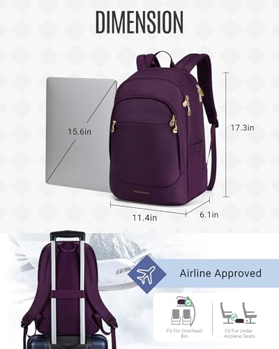 LIGHT FLIGHT Travel Backpack for Women, 15.6 Inch, Purple | Laptop Backpack, USB Charging Hole, Water Resistant, Large Capacity, College Bookbag - color: Purple, size: 15.6 Inch without Wheels