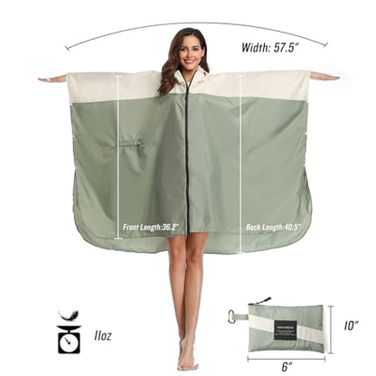 SaphiRose Unisex Rain Poncho Waterproof Raincoat Hooded for Adults Women with Pockets - color: A-light Green-white