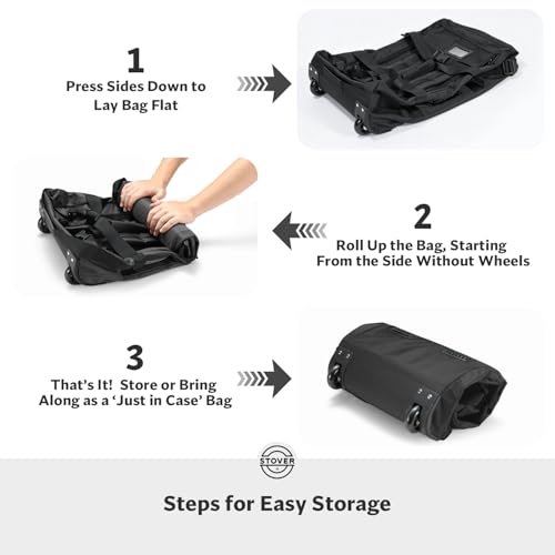 STOVER 45L Carry-On U-Zip Rolling Duffel Bag with Wheels, Medium Durable Travel Duffle w/Toiletry Bag, Heavy-Duty, Packable, Foldable w/Shoulder Straps- Use as Luggage or Backpack, Men/Women (Black) - color: U-Zip Black