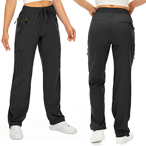 Womens Hiking Pants Quick Dry UPF 50 Lightweight Travel Golf Cargo Safari Pants Zipper Pockets - color: Black, size: X-Large