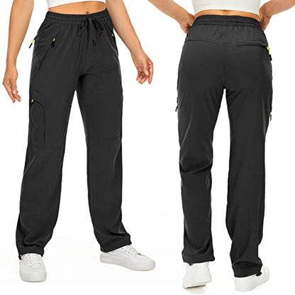 Womens Hiking Pants Quick Dry UPF 50 Lightweight Travel Golf Cargo Safari Pants Zipper Pockets - color: Black, size: X-Small Petite
