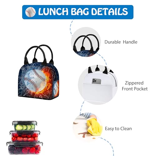 3PCS Backpack for Boys Girls, Kids Baseball Back to School Backpack Sets with Lunch Bag Pencil Case, 17 Inch Lightweight Bookpack 3 in 1 Set for Teens Elementary Middle High School Students - color: Water Fire Baseball