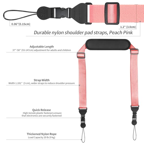 FIEIL Universal Shoulder Strap, Neoprene Padded Bag Strap with Double Adjustable Buckles, Comfortable Neck Lanyard for Camera, Cellphone Tablet,iPad, Laptop, Binocular, Luggage Bag(Peach Pink) - color: Peach Pink