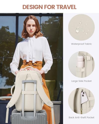 LOVEVOOK Travel Backpack For Women, 40L Carry On Backpack Flight Approved, TSA Personal Item Backpack Fits 17 Inch Laptop, Business Weekender Overnight Waterproof Daypack With 2 Packing Cubes, Beige - color: Beige, size: 40l-17.3 Inch-3pcs Standard