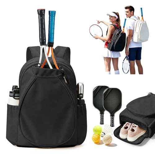Tennis Pickleball Bag, Tennis Bags for Women Men Holds 2 Rackets, Tennis Backpack with Shoe Compartment for Pickleball Badminton Padel Squash - color: Black, size: Pro