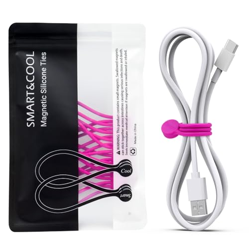 SMART&COOL Reusable Silicone Magnetic Cable Ties for Bundling and Organizing, Holding Stuff, Book Markers, Fridge Magnets, Assorted Color, 7.16'' (10-Pack, Pink) - color: Pink, size: 10-Pack