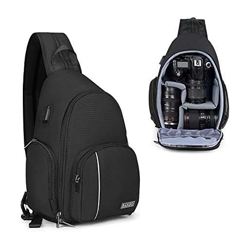 BAIGIO Camera Sling Bag Small Camera Backpack for Photographers,Water-resistant Camera Crossbody Bag Travel Caemra Backpack for DSLR SLR Mirrorless Camera - color: Black