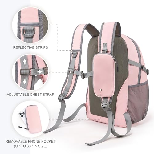 Hiking Backpack for Women Men 20l with Removable Phone Pocket Lightweight Small Travel Backpack Hiking Daypack for Women Men - color: Pink