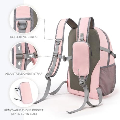 Hiking Backpack for Women Men 20l with Removable Phone Pocket Lightweight Small Travel Backpack Hiking Daypack for Women Men - color: Pink
